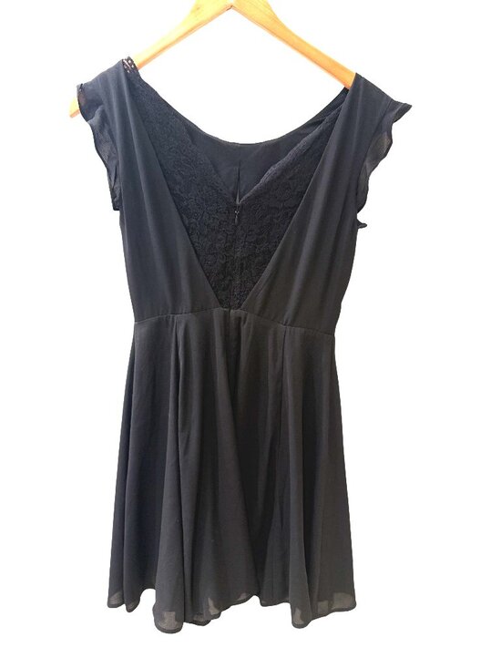 Express Dresses & Skirts - Express Black Lace Back Fit & Flare Dress Size 2 Flutter Sleeve Cocktail Dress